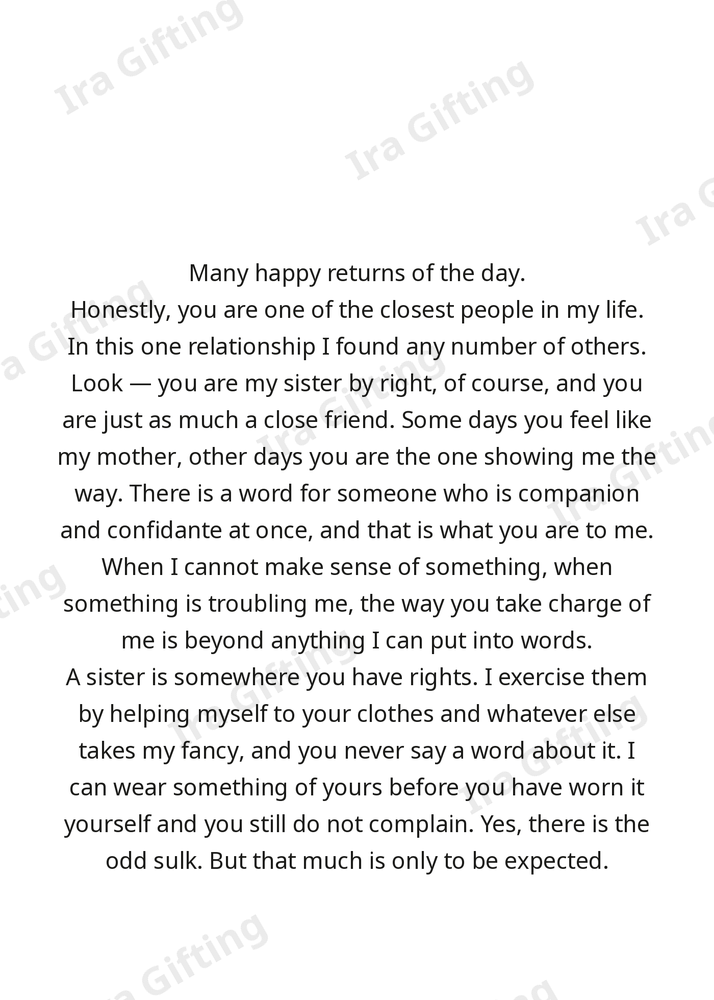 Sister to Sister letter frame in English - blank frame