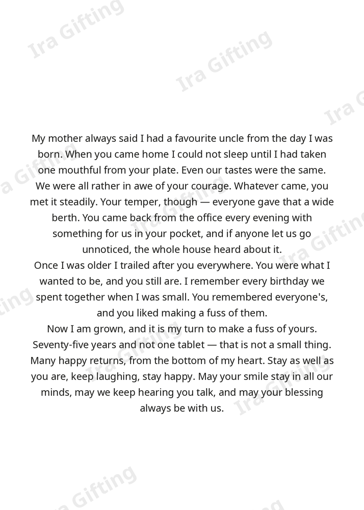 Niece to Uncle letter frame in English - blank frame