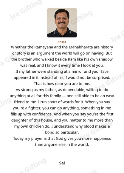 Niece to Uncle letter frame in English, shown with an example photo and name