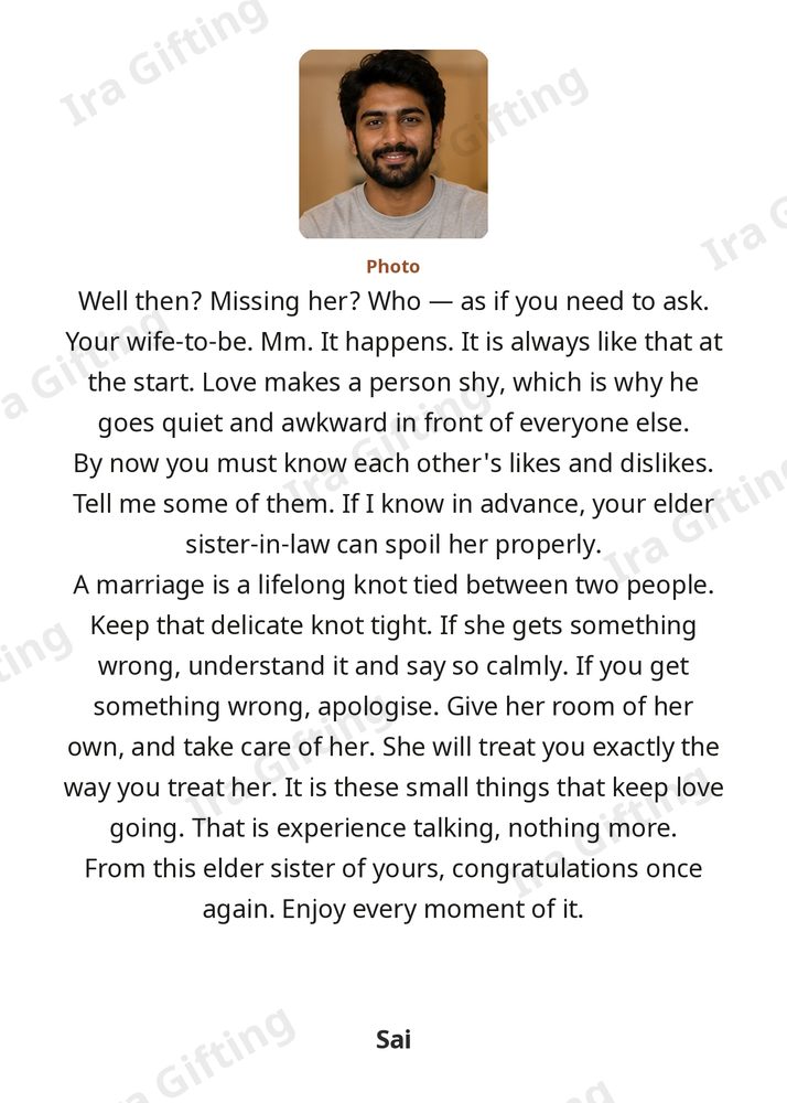 Sister-in-law to Brother-in-law letter frame in English, shown with an example photo and name