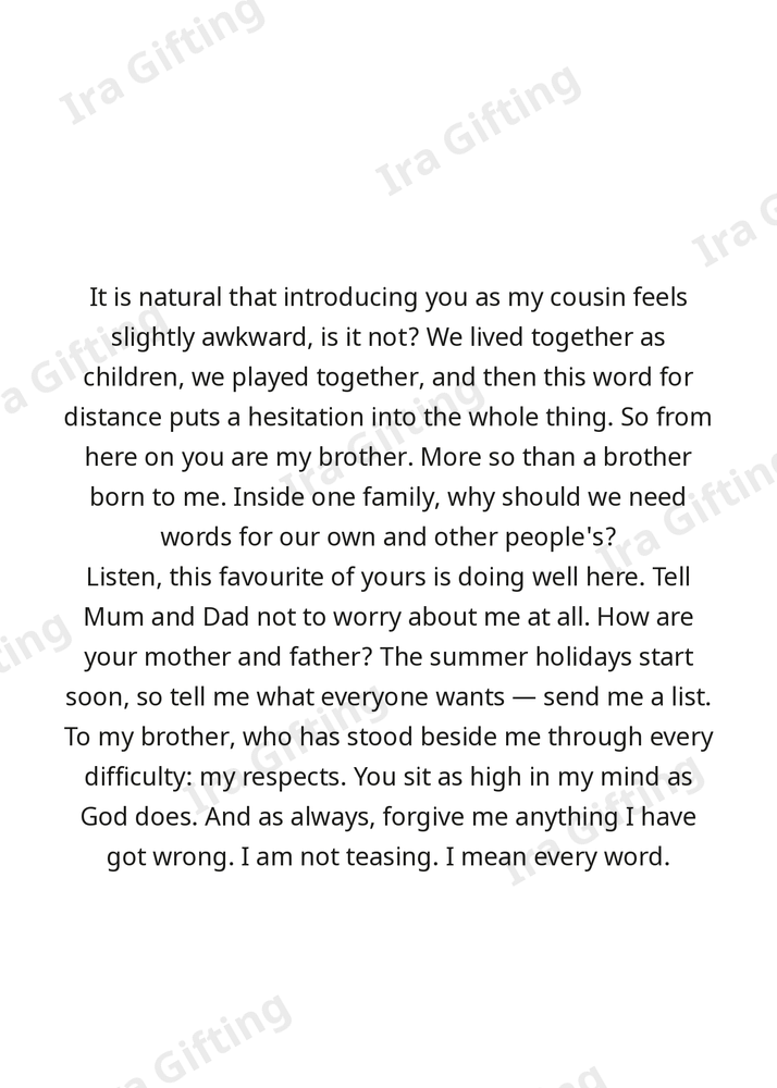 Cousin to Cousin letter frame in English - blank frame