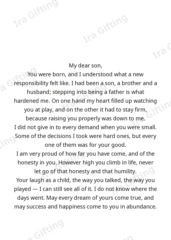 Dad to Son letter frame in English - blank frame