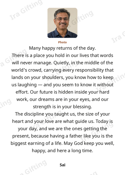 Daughter to Dad letter frame in English, shown with an example photo and name