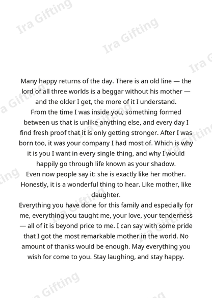 Daughter to Mom letter frame in English - blank frame