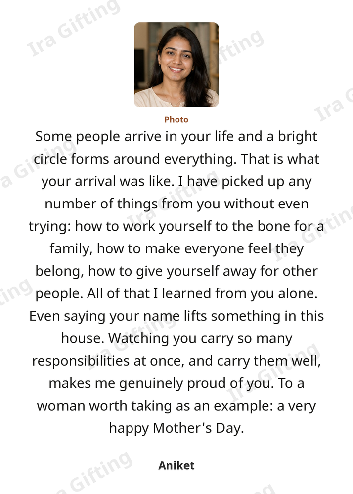Brother-in-law to Sister-in-law letter frame in English, shown with an example photo and name