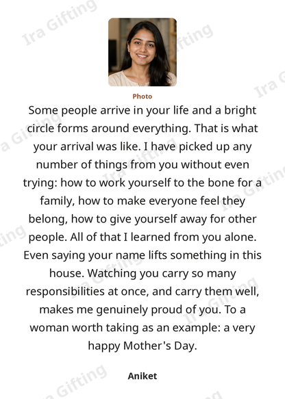 Brother-in-law to Sister-in-law letter frame in English, shown with an example photo and name