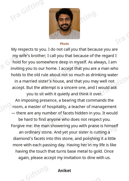 Brother-in-law to Brother-in-law letter frame in English, shown with an example photo and name