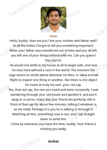 Uncle to Nephew letter frame in English, shown with an example photo and name