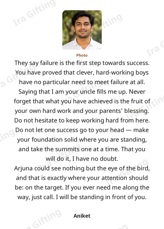 Uncle to Nephew letter frame in English, shown with an example photo and name