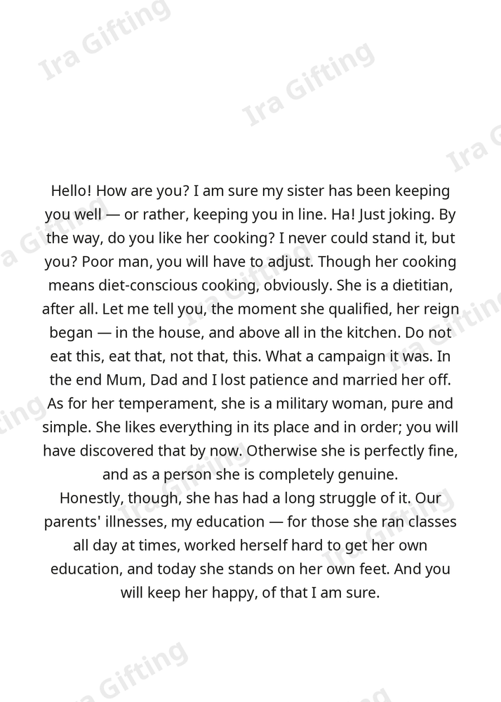 Sister-in-law to Brother-in-law letter frame in English - blank frame