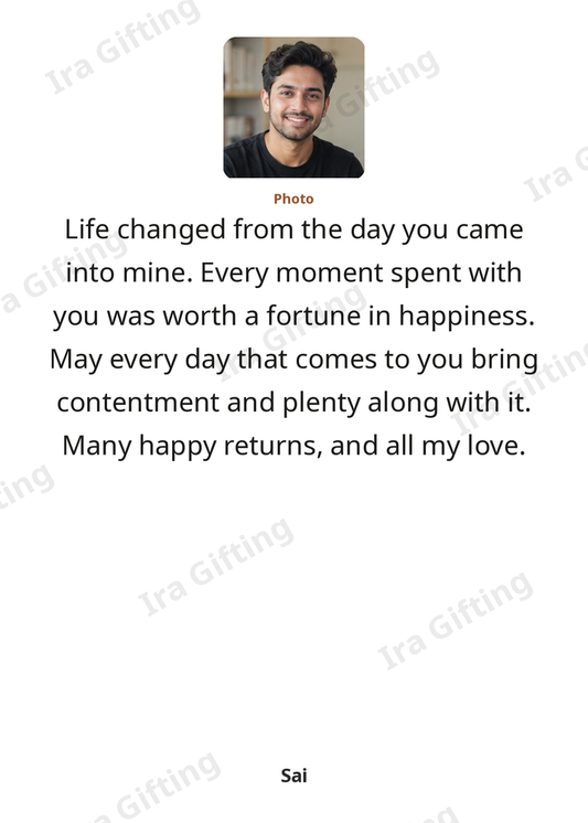 Mom to Son letter frame in English, shown with an example photo and name