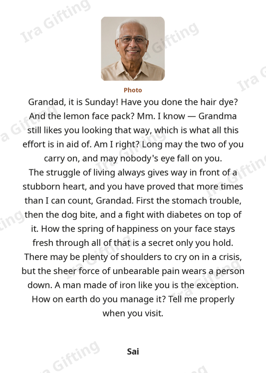 Granddaughter to Grandfather letter frame in English, shown with an example photo and name
