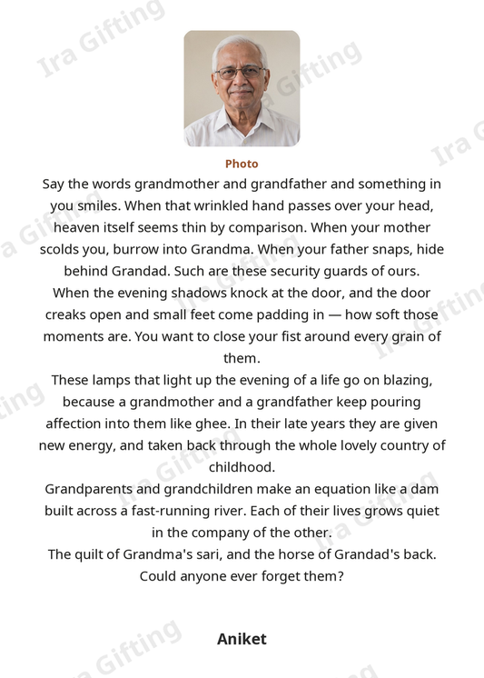 Grandson to Grandfather letter frame in English, shown with an example photo and name