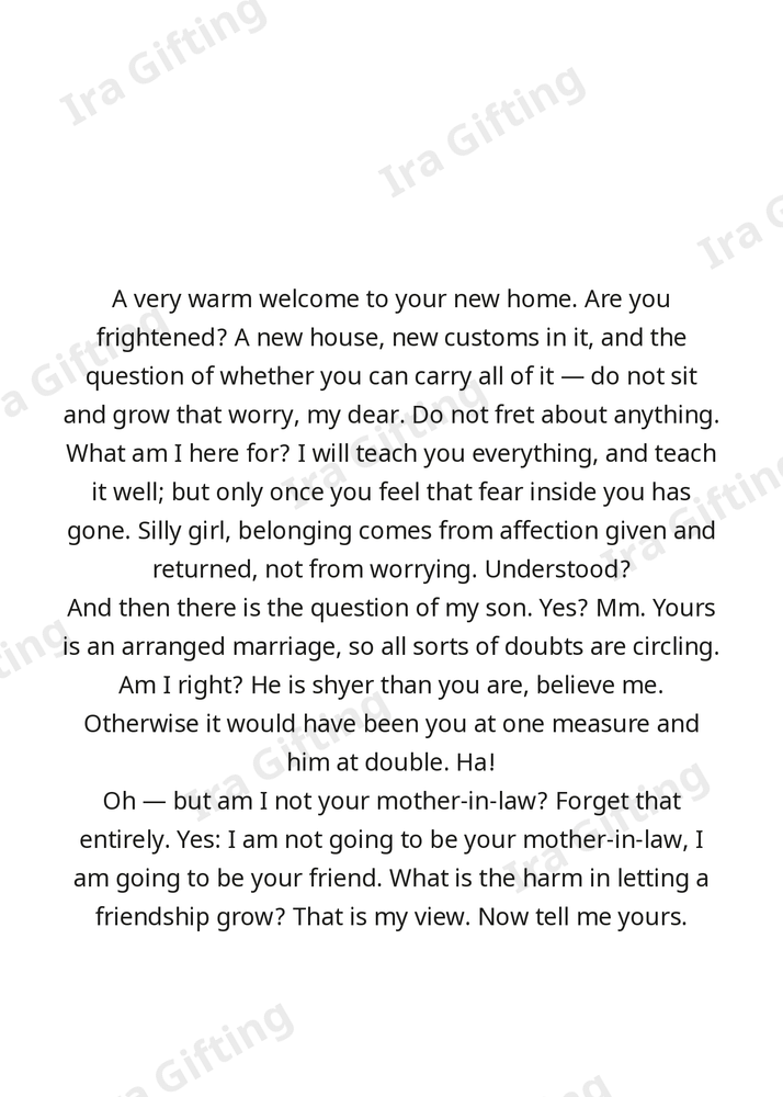 Mother-in-law to Daughter-in-law letter frame in English - blank frame