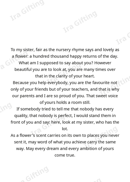 Sister to Sister letter frame in English - blank frame