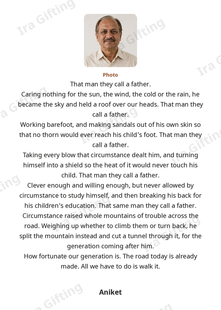 Son to Dad letter frame in English, shown with an example photo and name