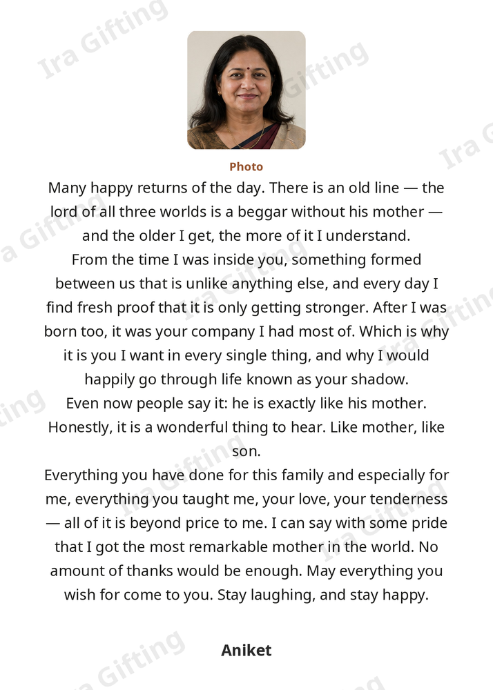 Son to Mom letter frame in English, shown with an example photo and name