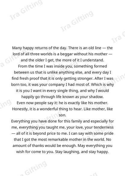Son to Mom letter frame in English - blank frame
