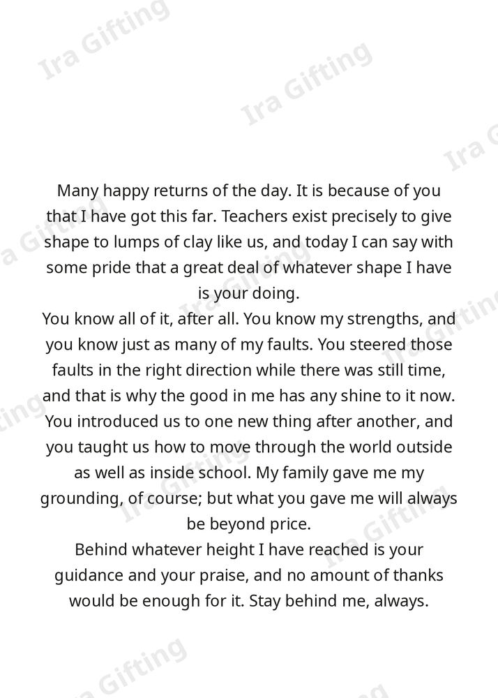 Student to Teacher letter frame in English - blank frame